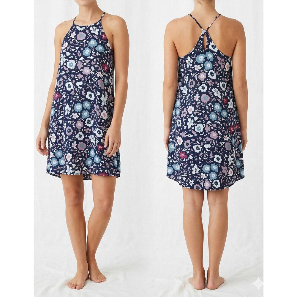 Ann Taylor LOFT Outlet Womens XS Floral Dress Halter Black Blue Gray